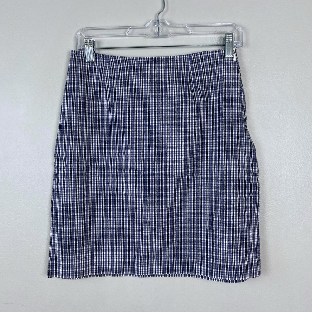 Faded Glory Stretch Plaid Mini Skirt Blue White Y2K Vintage Academia Size Medium